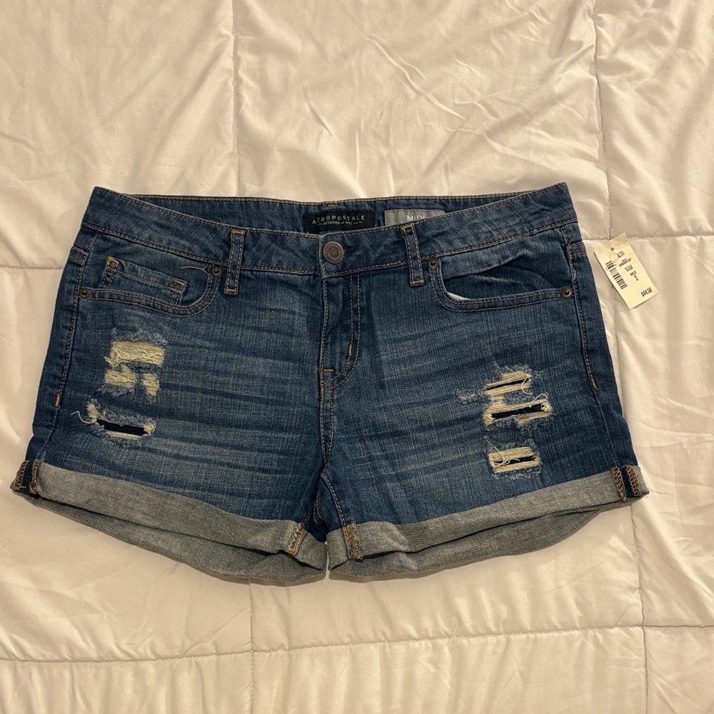 Aeropostale Women's Ripped Midi Jean Shorts - Dark Blue - New With Tags